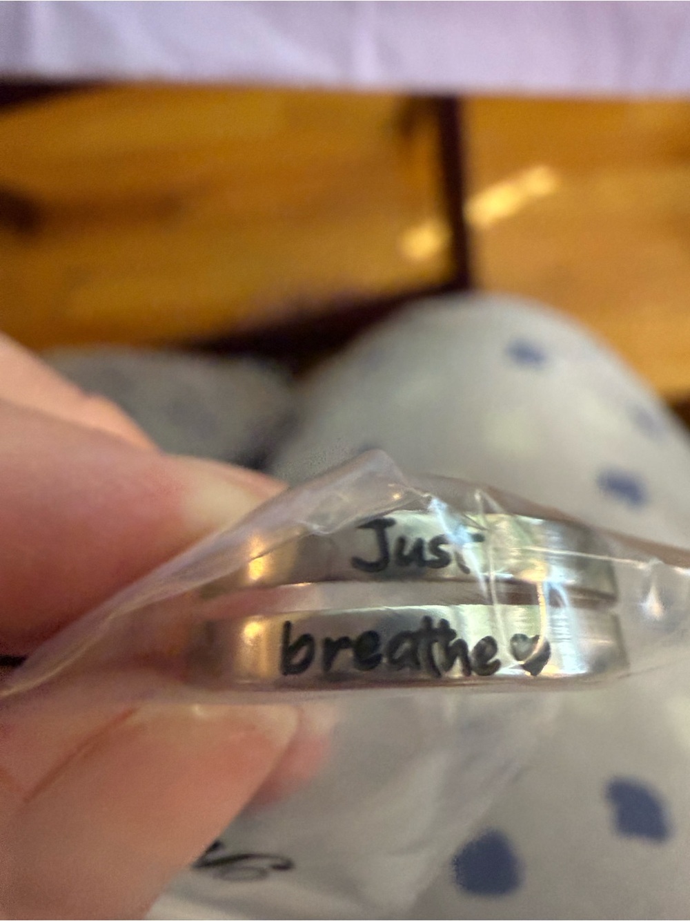Ring Silver 'Just Breathe' Engraved Stainless Steel Ring Set